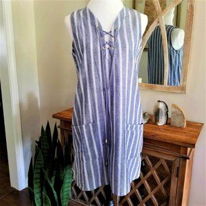 Club Z Collection Brand Dress Chambray Blue & White Stripes Size Small